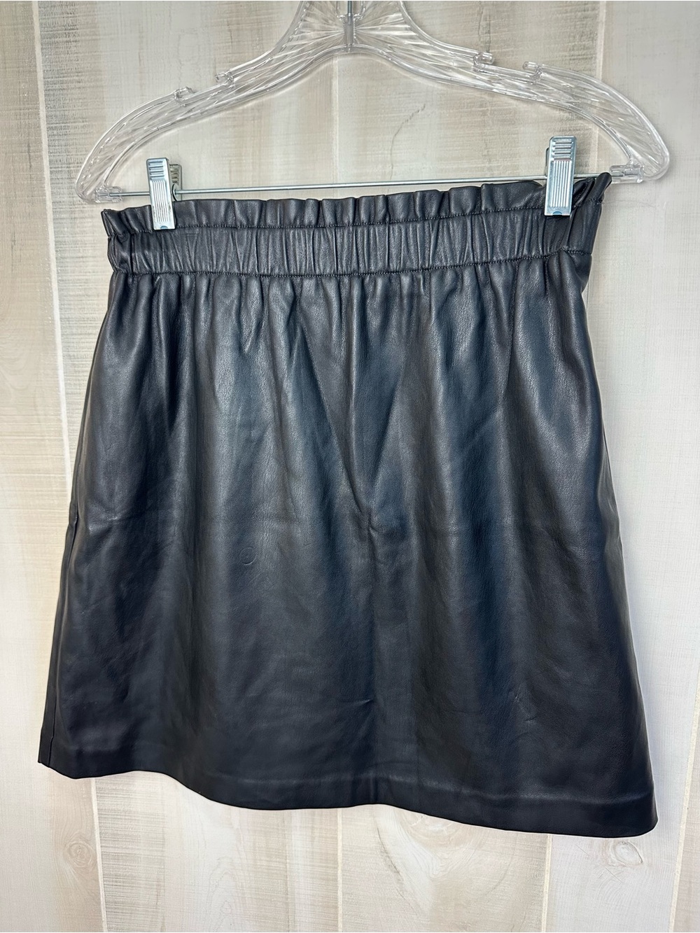LOFT Black Faux Leather Elastic-Waist Skirt